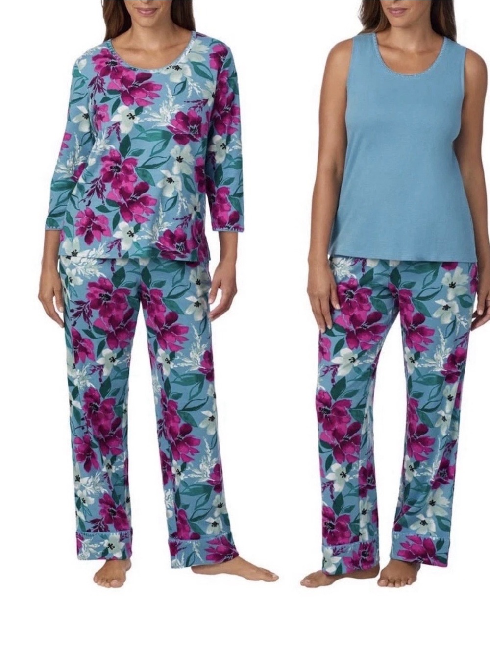 Midnight by Carole Hochman Blue Floral Two-Piece Pajama Set